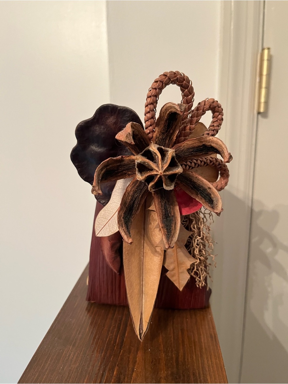 Handcrafted Rustic Palm Basket Accent — Brown & Tan